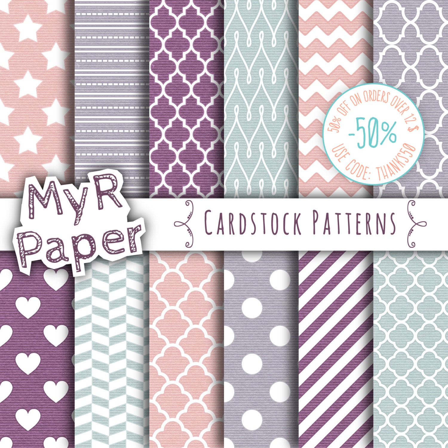 SALE 50 Cardstock Digital Paper Cardstock