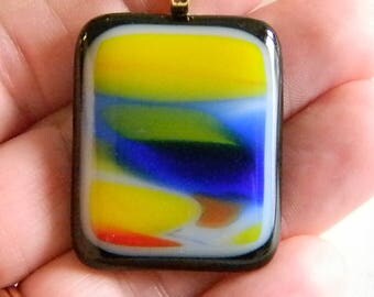 Colorful Abstract Plastic Square Pendant Necklace