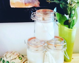 Candle-Jewelry, a surprise jewelry hidden in each candle, natural candle with colza wax, scented candle, jar, white, gift,