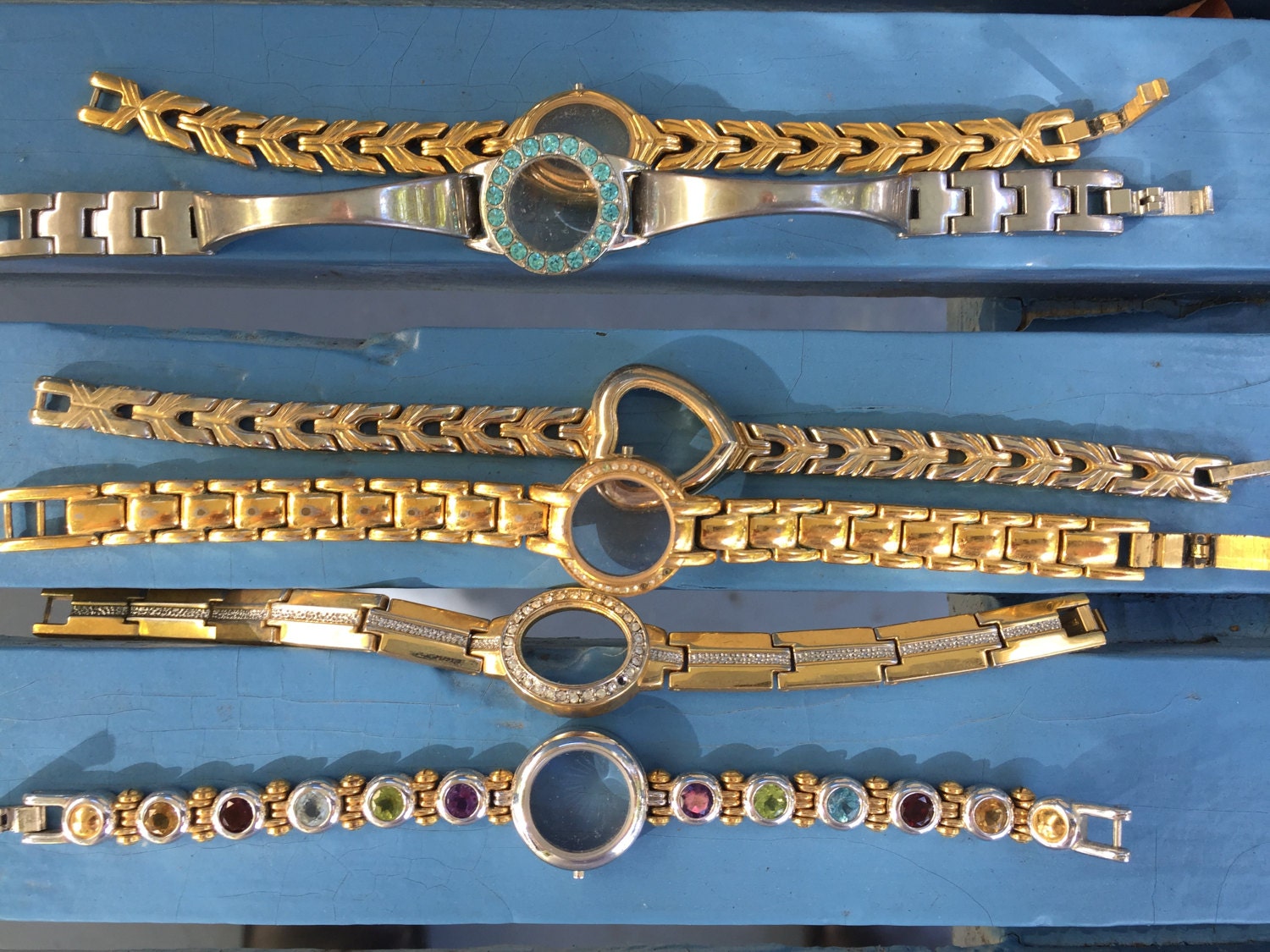 Estate lot of 6 ladies metal watch bands some with gemstones