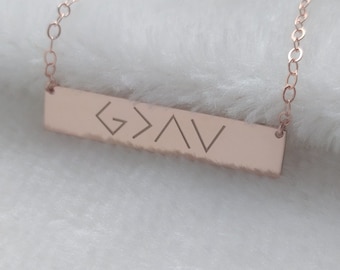 God is Greater Than The Highs And Lows Necklace,God is Greater Necklace,Rose Gold Christian Necklace,Christian Symbol Bar Necklace