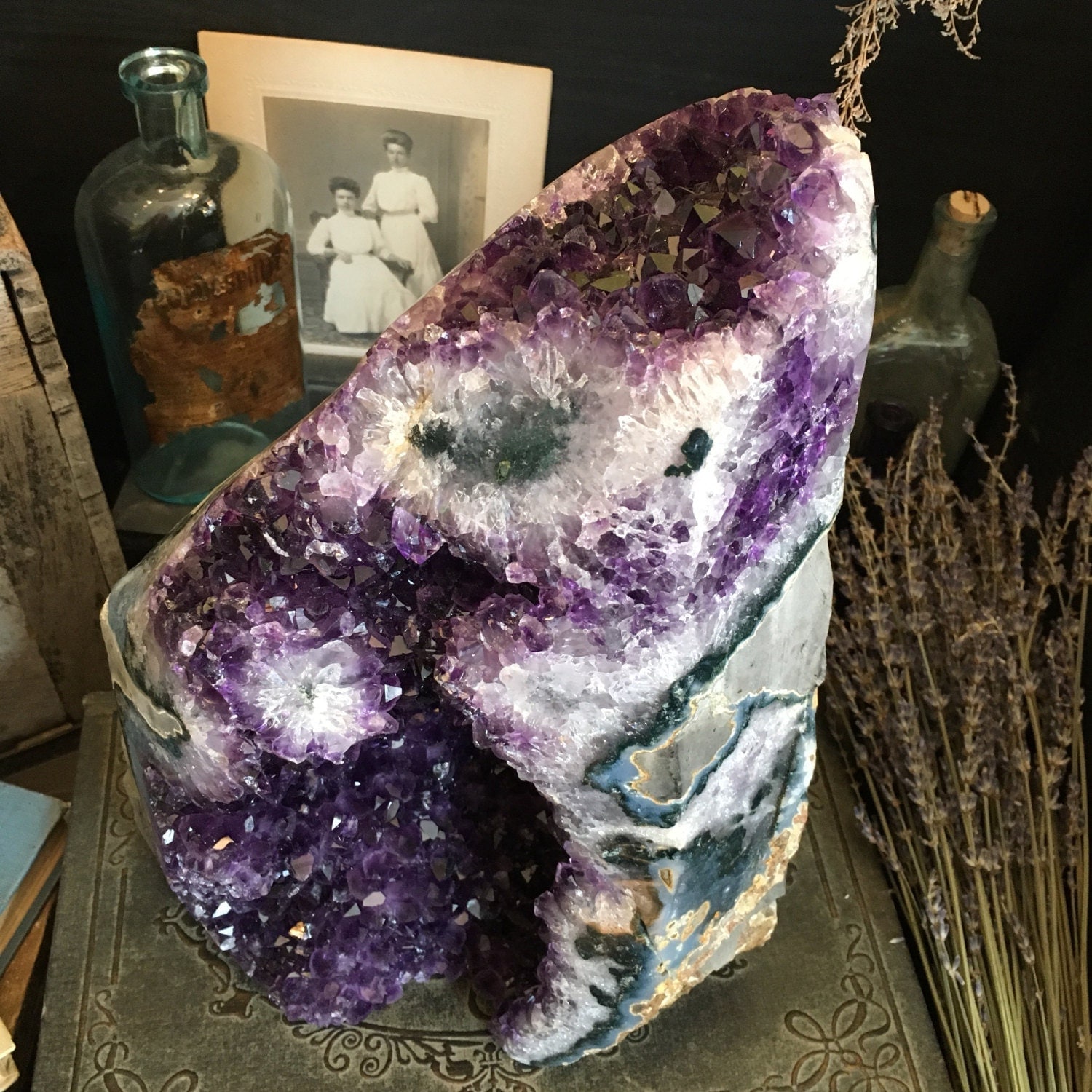 Large Amethyst Cluster Banded Agate Raw Crystal Cluster