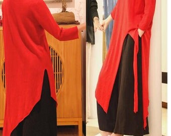 Red Tunic Dress Asymmetrical Boho Tunic Women Dress Custom Made