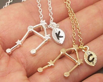 Libra Necklace, Zodiac Sign Necklace, Personalized Initial Necklace, Constellation Necklace, Birthday Necklace for September & October NB802