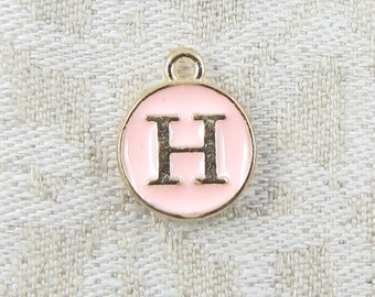 Pink and Gold Enamel Letter "H" Charm 1 or 5 letters per package ALF003h-P