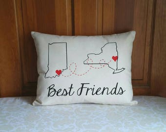 Best Friend Pillow | Long Distance Gift | State to State | Miles Apart But Close at Heart | Bridesmaid Gift | BFF Gift | Miss you gift