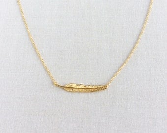 Feather Necklace - Gold Feather Necklace - Sideways Feather Necklace - Tiny Feather Necklace - Small Feather Necklace - Gold Feather, GPN3