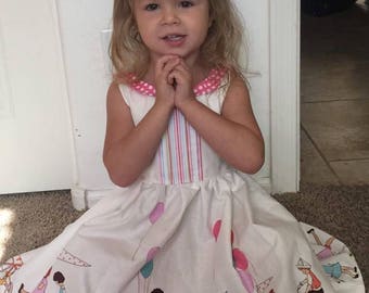 Girls Summer Dress with Pintuck Bodice and Scooped Back Children at Play Fabric