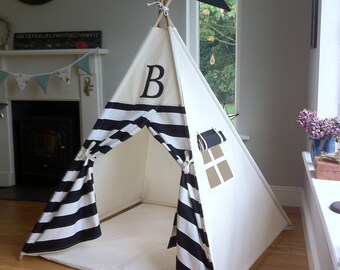 Striped Teepee with monogram. Poles included! Made in Ireland and shipped worldwide