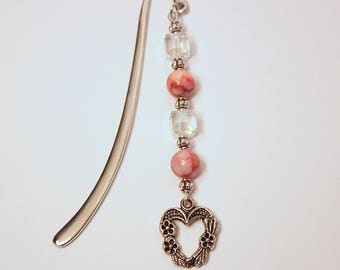 Heart Charm Bookmark Pink Bookmark Crystal Bookmark Love to Read Gift Heart Bookmark Shepherds Hook Bookmark