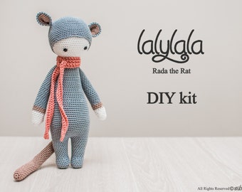 Grey Lalylala Rada the Rat - Amigurumi kit set - Lalylala pattern - DIY Craft - Gift for girl - Valentine's gift - craft set gift