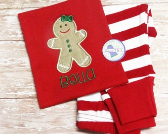 Personalized Christmas Pajamas - Christmas Pjs - Gingerbread Girl Pajamas Shirt - Christmas Pajamas - Girls Christmas Pajamas - Girls Pjs