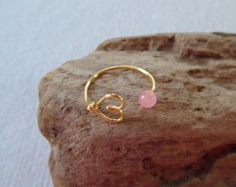 Gold Rose Quartz Ring, Heart Ring, Gold Ring, Gemstone Ring, Pink Gemstone Ring, Womens Jewelry, Boho Jewelry,