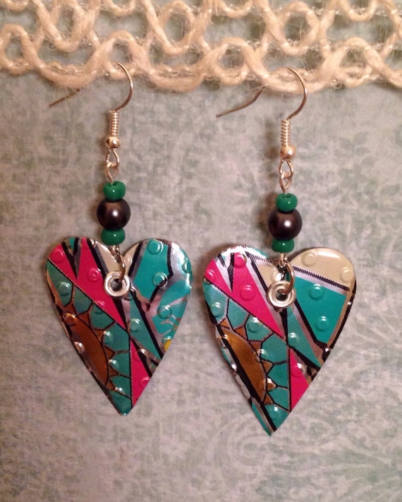 Up-Cycled Arizona Iced Tea Can Earrings Heart Shaped