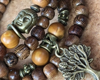 108 Prayers Beads,Natural Wood Beads,Tree of Life 108,Tiger Pearls,108 Mala Bracelet,Yoga Necklace 108,Tibetan Mala Meditation,Buddha Mala