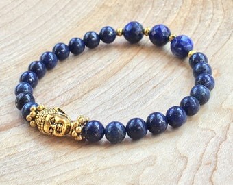 Lapis Lazuli Buddha,Yoga Jewelry Gemstone,Zen Yoga Lapis Lazuli,Protection Bracelet,Spiritual Bracelet Mala,Calm Zen 2016,Yoga Jewelry Blue