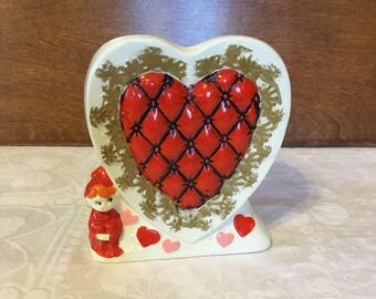 Vintage Rubens Pixie Elf Ceramic Heart Valentines Painted Vase Planter 6158V Made in Japan