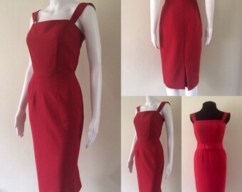 Red vintage inspired dress. Sizes 2 - 12 US. Pencil dress, cocktail dress, wiggle dress, pinup, 50s dress, Audrey, Marilyn, womens clothing