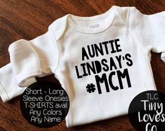 Auntie MCM Onesie. Moms MCM Onesie. Baby Loves Auntie. Baby Shower Gift. Man Crush Monday. Baby Gift. God Mother. Auntie. Titi. Tia.
