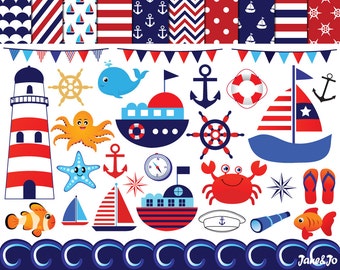 Nautical Clipart , Nautical Clipart , Anchor Clip art,lighthouse Graphic,Nautical Clipart digital paper sea clipart,sailboat,Ocean clipart