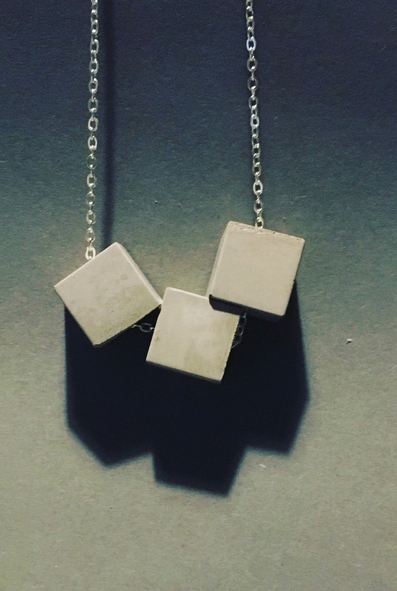 Triple Concrete Cube Necklace Long