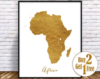 Africa Map, Africa Print, Africa Continent, Map of Africa, Map Wall Art Print, Office Prints, Housewarming Gift, Gold Decor, GoldArtPrint