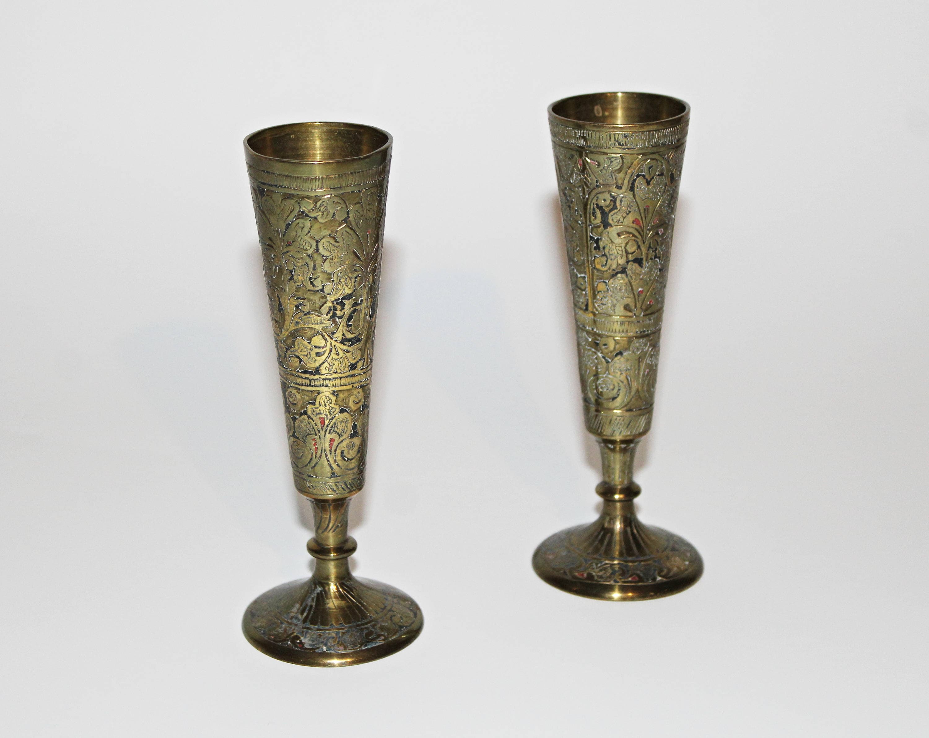 Solid Brass India Engraved Decorated Brass Small Fluted