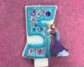 Frozen Baby Blue Glitter Large 5 Birthday Number Candle