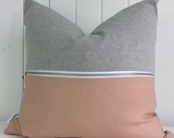 Blushed Pink // Blush // Cushion Cover // Decorative Pillow // Throw Pillow // Grey // Linen // Zipper // Two Tone // Modern // Raw // Trend