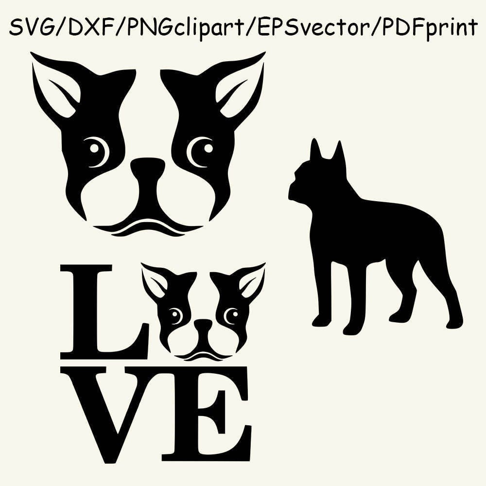 Download Dog SVG Boston Terrier Silhouette Head I love Boston ...