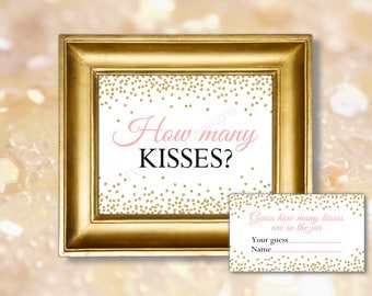 How many kisses sign (INSTANT DOWNLOAD) - Guess how many kisses - Guess how many game - Bridal shower games BR001