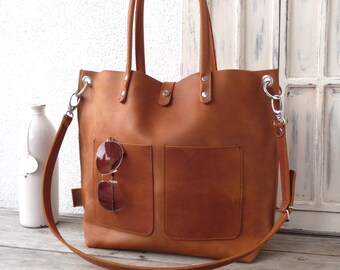Large leather bag, Leather bag, Shoulder bag leather, Leather bag, Leather bag woman, Leather bag, Leather bag, Emma Frontpocket - cognac!