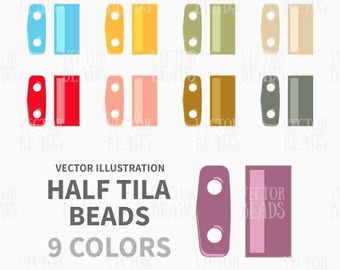 Two-hole Miyuki Half Tila Beads Clip-art Pack - ai, eps, pdf, png