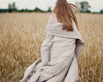 Linen duvet cover. King size. Natural, washed, softened linen bedding in natural light grey color.