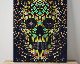Skull 6 Ready To Hang Canvas Print, 35 x 50 cm (13.8" X 19.7") & 50 x 70 cm (19.7" x 27.6"), Colorful Sugar Skull Wall Art, Home Decor