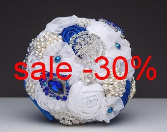 DISCOUNT \Jeweled bouquet\Bridal bouquet blue\Silver wedding brooch bouquet\blue wedding bouquet