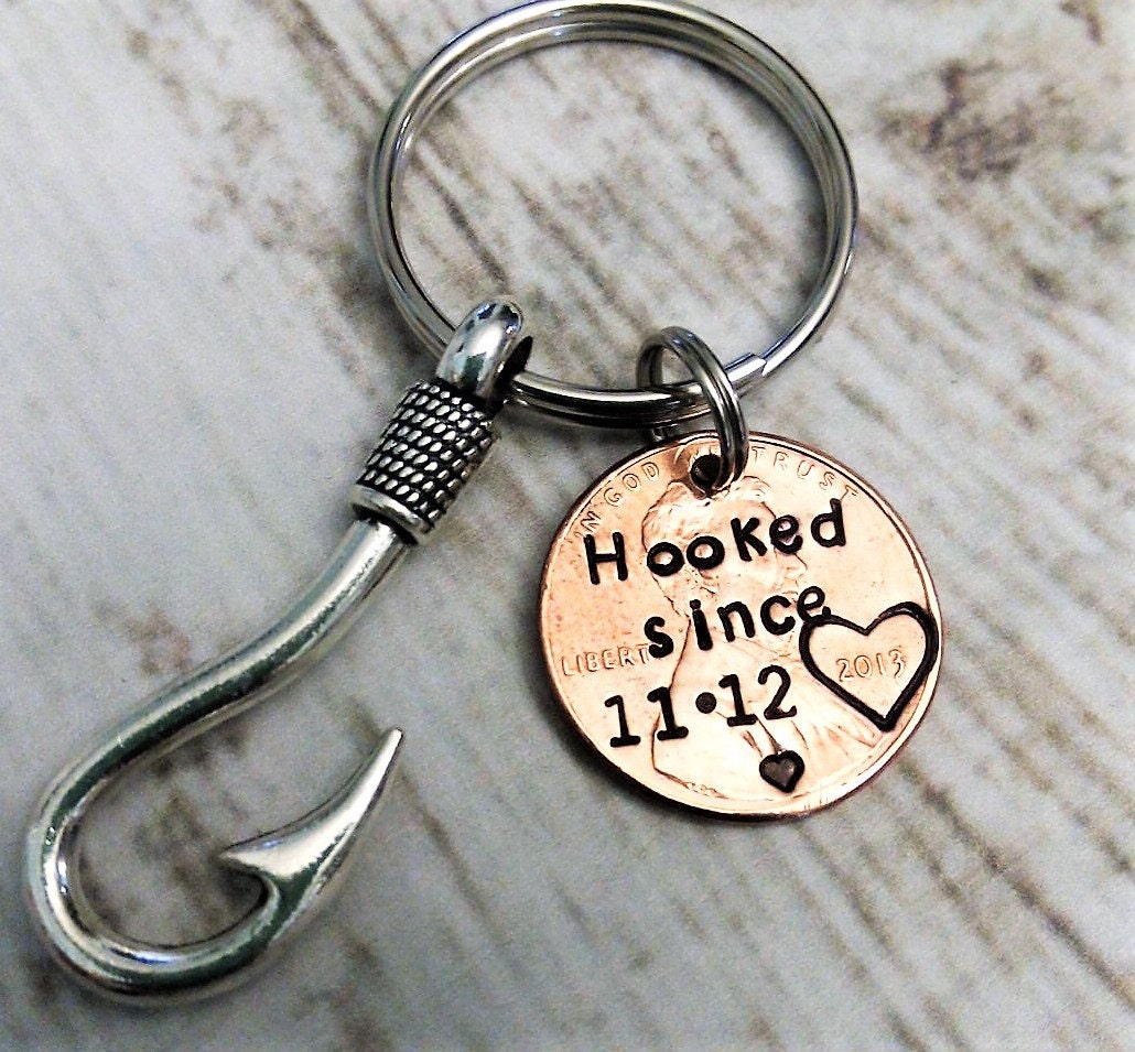 Fish Hook Key Chain Penny Key Chain Penny Keychain Couples