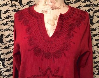 Vintage 1980s Tunic Caftan Cotton Turkish Tunic Hippie Boho Festival Emboridered Tunic Uzman Giyim Designer
