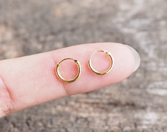 8 mm - Gold Plated Tiny Hoop Earrings, 925 Sterling Silver, Loop earrings, Tiny Cartilage Hoops , Minimalist Jewelry, Helix - MI.21/HP022