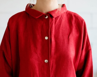 100% Linen Dress Red, hand made in London, sustainable, artisan, fashion