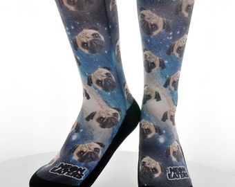 Pugs in Space Sock | Galaxy Pug - Hand Printed in USA - Pug Gift | Dog Socks | Funky Socks | Crazy Socks | Funny Socks | Unique Pet Socks