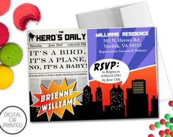 SuperHero Baby Shower Invitation | Super Hero Baby Shower Invitation | Super Hero Invitation | Superhero Invitation | Super Baby | Comics