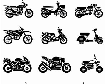 Motorcycles Bike Harley Davidson Chopper Silhouette Vector Clipart PNG EPS Set Digital Files Scrapbook Supplies Clip Art Instant Download