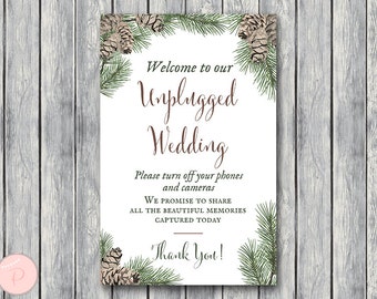 Pinecone Unplugged Wedding Sign, Unplugged Ceremony Sign, Printable Wedding Sign, Printable sign, Wedding decoration sign WS73 TH54