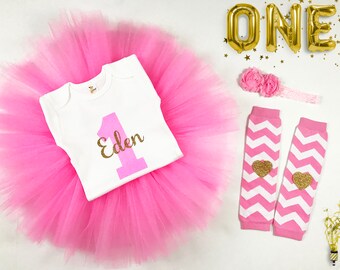 1st birthday girl outfit - Pink and gold - First Birthday - First birthday photo outfit