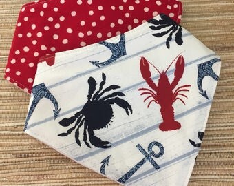 Crabs / Crawfish / Lobsters / Anchors / Red and White Polka Dots Bandana Bibs/ Baby Bibs / Set of 2 / Baby Shower Gift/ New Arrival Gift