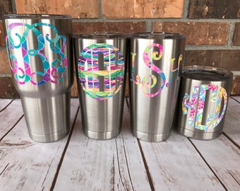 Monogram Decal -Custom Tumbler Decal - Lilly Monogram - Yeti Decal for Women - Lilly Pulitzer inspired vinyl
