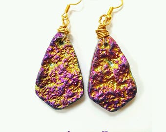 Rainbow titanium earrings, wire wrapped earrings, gold wire wrapped jewelry, titanium quartz earrings, rainbow quartz earrings, crystal