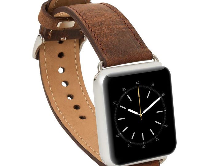 Genuine Leather Band for Apple Watch,  Husband Boyfriend Gift, Apple Watch Leather Band 38 mm, 42mm for Series 1 and Series 2 in AnticBrown