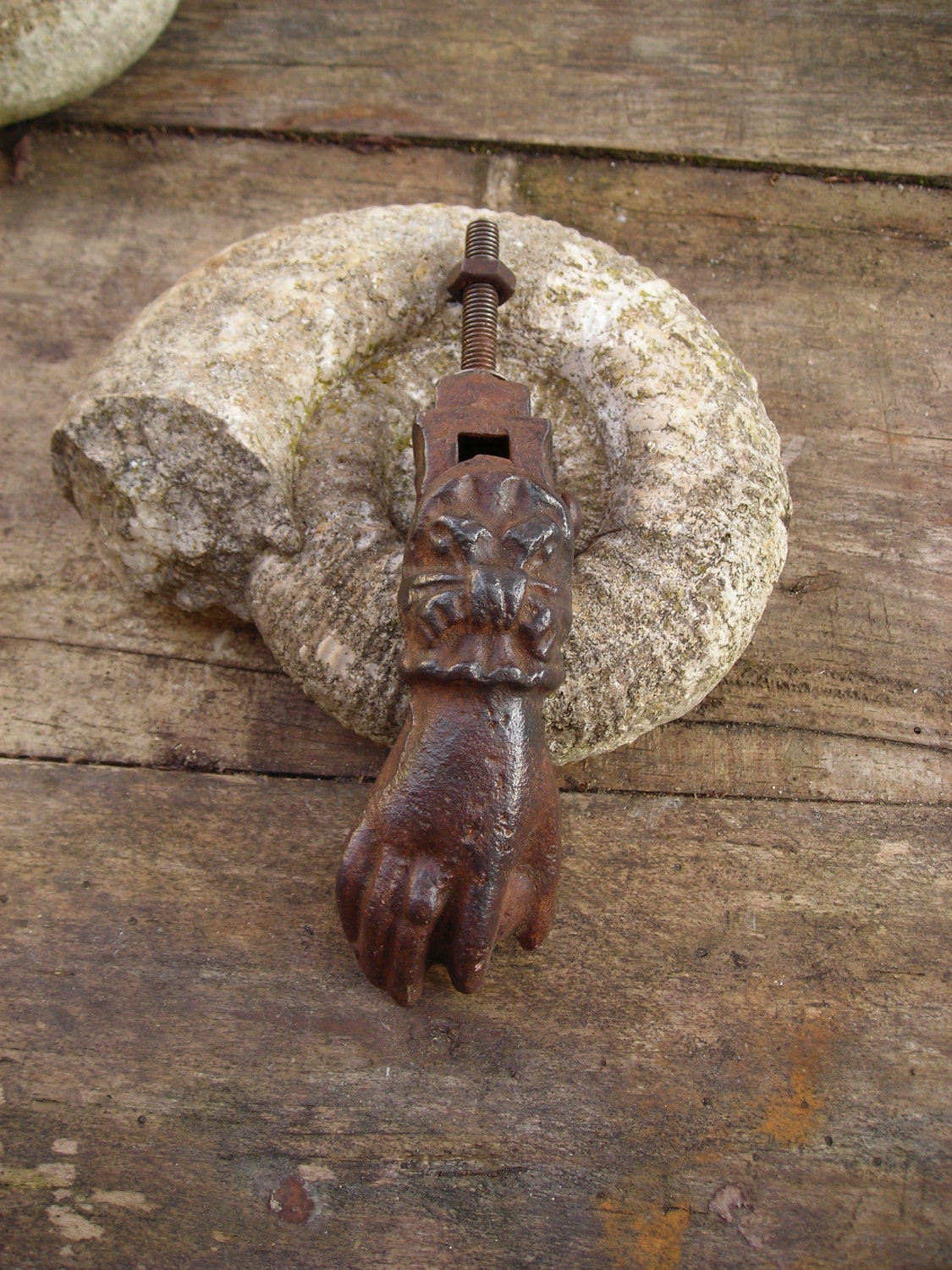 Old French Hand Door Knocker. Cast Iron Hand Door Knocker.